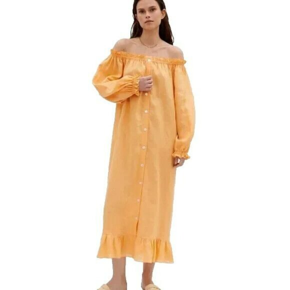 Sleeper Womens Linen Loungewear Maxi Dress One Size Orange - Picture 1 of 10